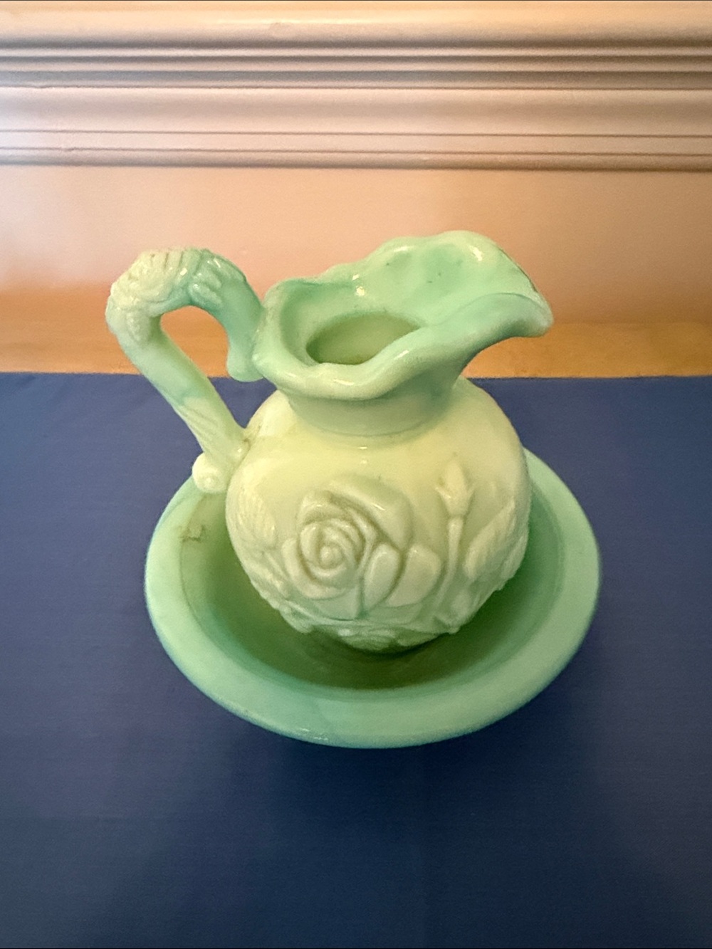 Avon Mint Green Floral Pitcher and Basin
